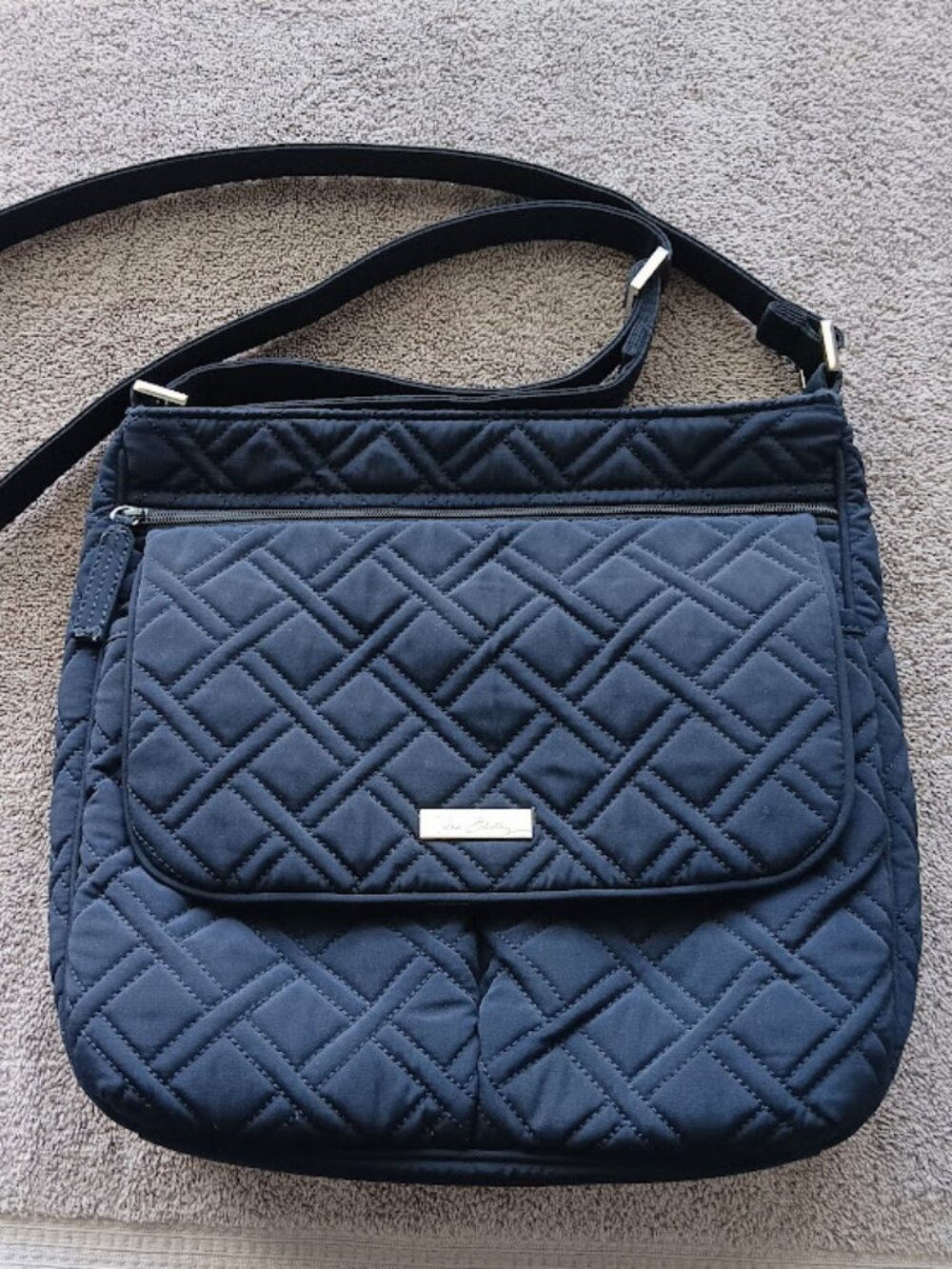 Vera Bradley Navy Blue Quilted Crossbody Messenger Bag Purse Large